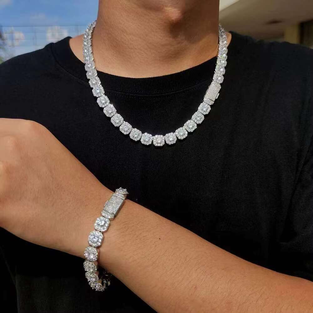 Yu Ying Hight Quality 8mm Clustered Tennis Chain Necklace 925 Solid Silver Iced Out VVS Moissanite Diamond Tennis Chain Necklace