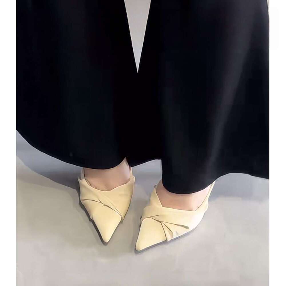 Designer Shoe Elegant High-End Pointed Toe Dress Stiletto Comfortable Work Shoes Ruched White High Heels for Women