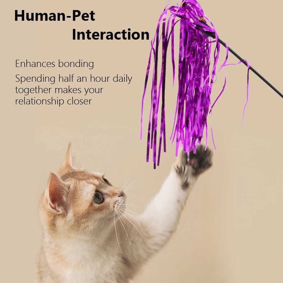5 colorful ribbon cat toy sticks fun little cat sticks teasing plastic sticks pet cat interactive toys Y250412