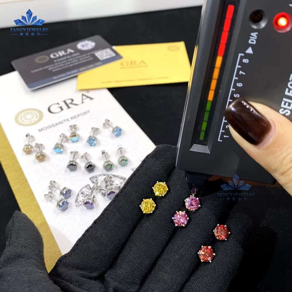 2025 Classic Style Girl Present Gift 5mm 6.5mm 8mm Round Shape Pass Diamond Tester Moissanite Stud Earrings 925 Sterling Silver