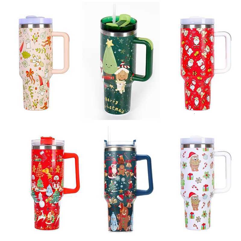 Christmas 40oz Stainless Steel Thermos Bottles with Straw Christmas Series Insulated Water Bottle Keep Heat Cold Drink Mugs Cup Xmas Gift Y251112