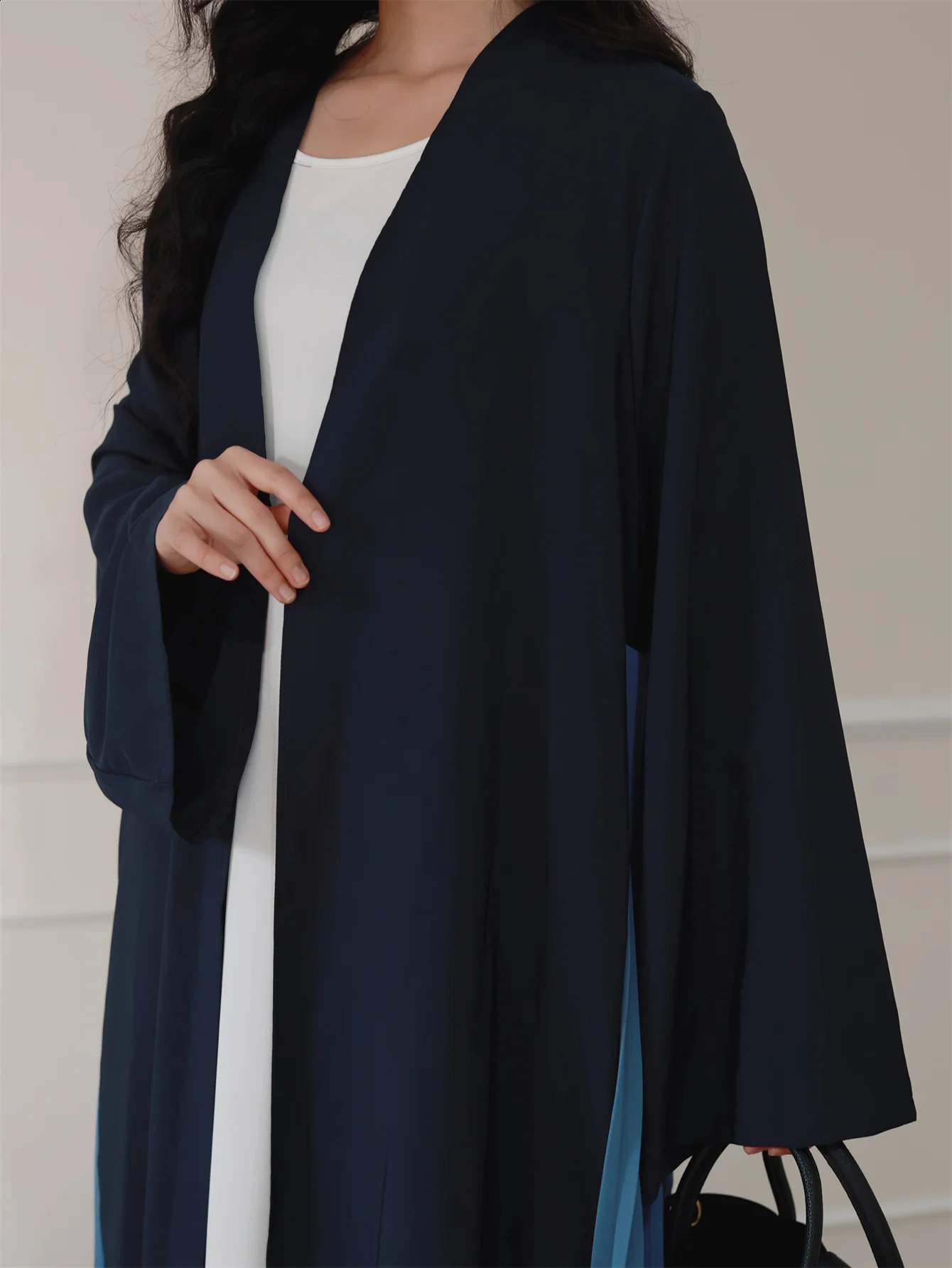 Middle East Islamic Elegant Loose Abaya Muslim Open Front Abayas Long Sleeve Arab Kaftan Womens Jilbab Dress 250411