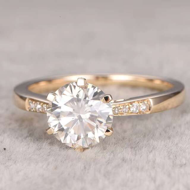 7.5mm Round Moissanite Engagement Ring Round Cut Diamond Wedding Ring Sterling Silver 925