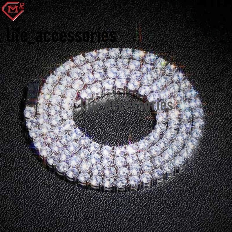 Iced Out Tennis Chains Moissanite Pass Diamond Tester 3mm 925 Silver 10k Gold Moissanite Tennis Chain