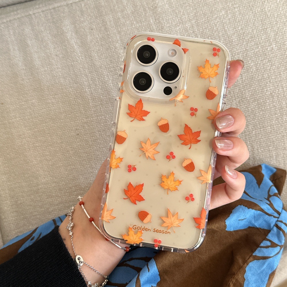 Maple Leaf Rabbit Phone Case Compatible with iPhone 17/16 Pro Personalized Transparent Protective Cover 15/14 Simple Anti-drop