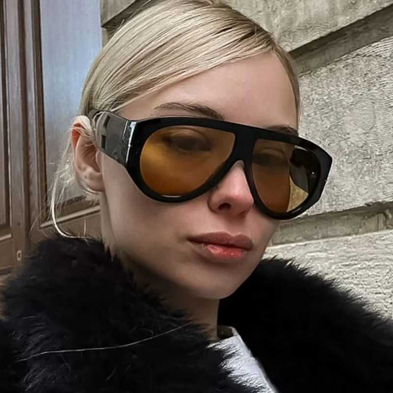 Oversized Pilot Sunglasses Women Fashion 2023 Luxury Big Frame One Piece Gradient Sunglasses Retro Classic Thick ShadesC250411
