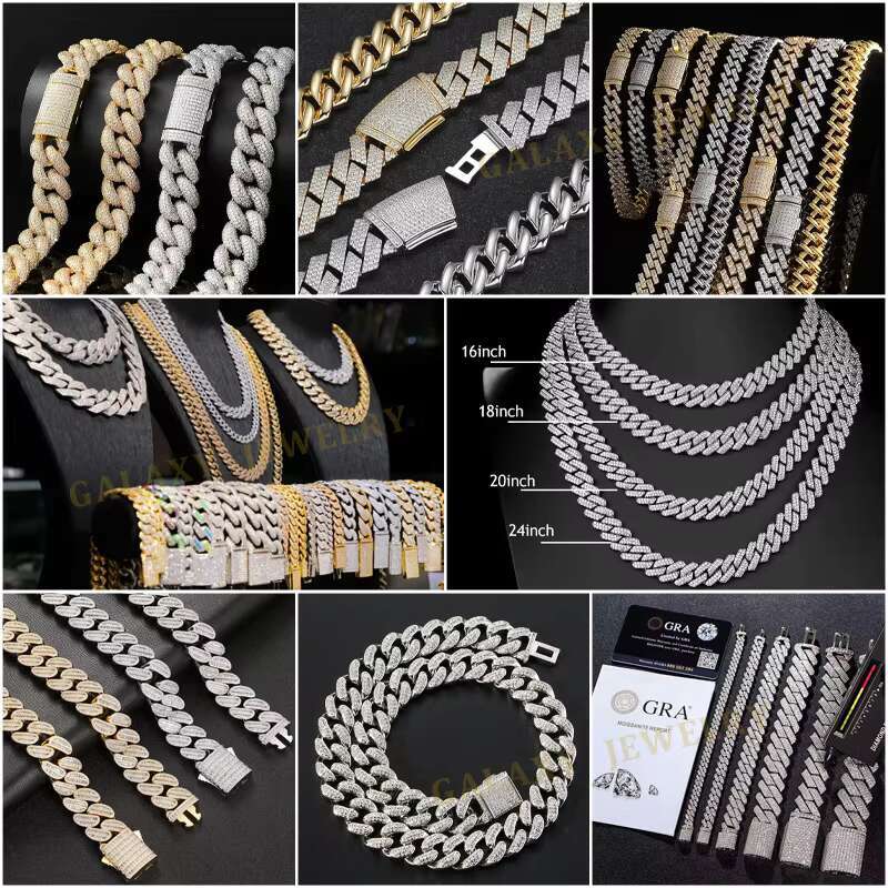 Luxury Moissanite Jewelry 13mm 15mm Infinity Link Chain 925 Sterling Silver Bracelet Necklace Iced Out Twist Cuban Chains