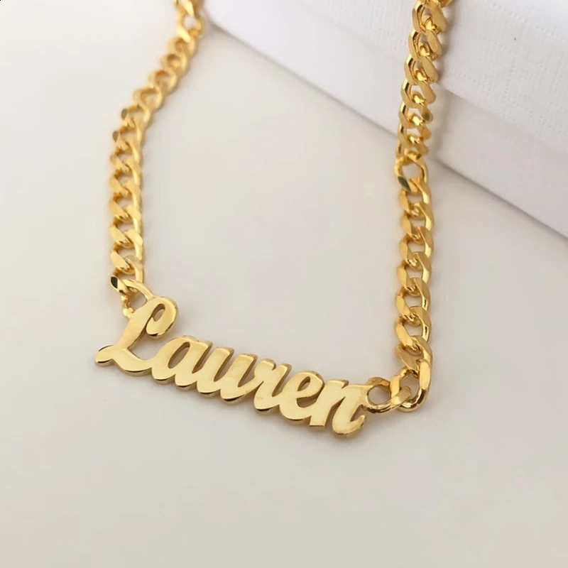 Gold Cuban Chain Customized Name Pendant Necklace Personalized Stainless Steel Name Necklace 250409