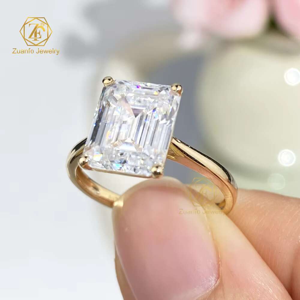 Customized Women 10k 14k 18k Solid Gold Ring 3CT 5CT Emerald Cut Moissanite Lab Diamond Wedding Engagement Classical Ring