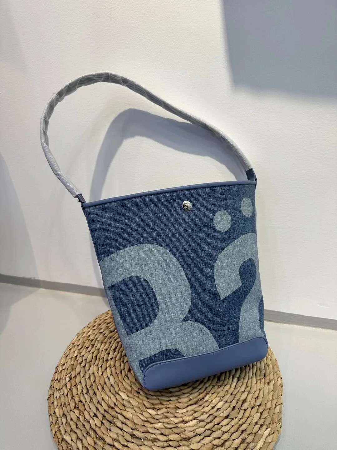 New Fashion Ladies Basket Large Capacity Tote For Female Women's Retro Blue Contrast Color Shoulder Bag