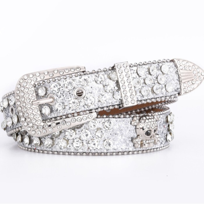 Button head three piece set rhie inlaid belt, versatile decoration for women, skull head, personalized with dia sequins