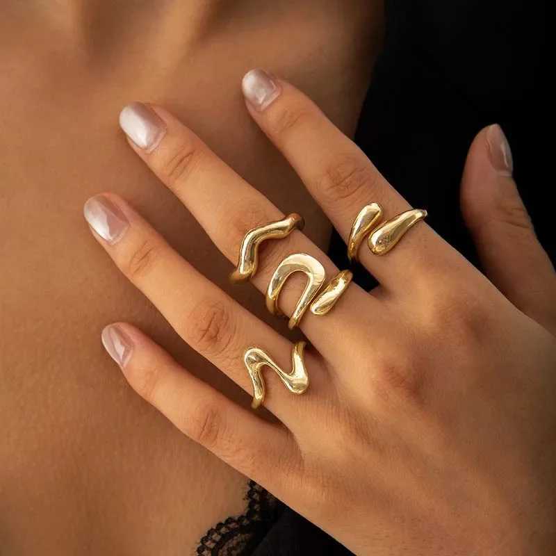 4-piece/set fashionable silver irregular geometric opening ring suitable for women men punk metal adjustable knuckles joint rings jewelry giftsXJ25041