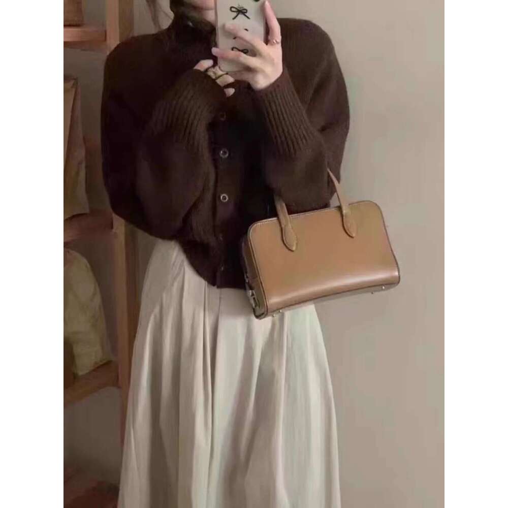 Designer Bag French New Turtleneck Short Cashmere Knit Cardigan Women's Autumn And Winter Loose Bottom Sweater Wool Coat