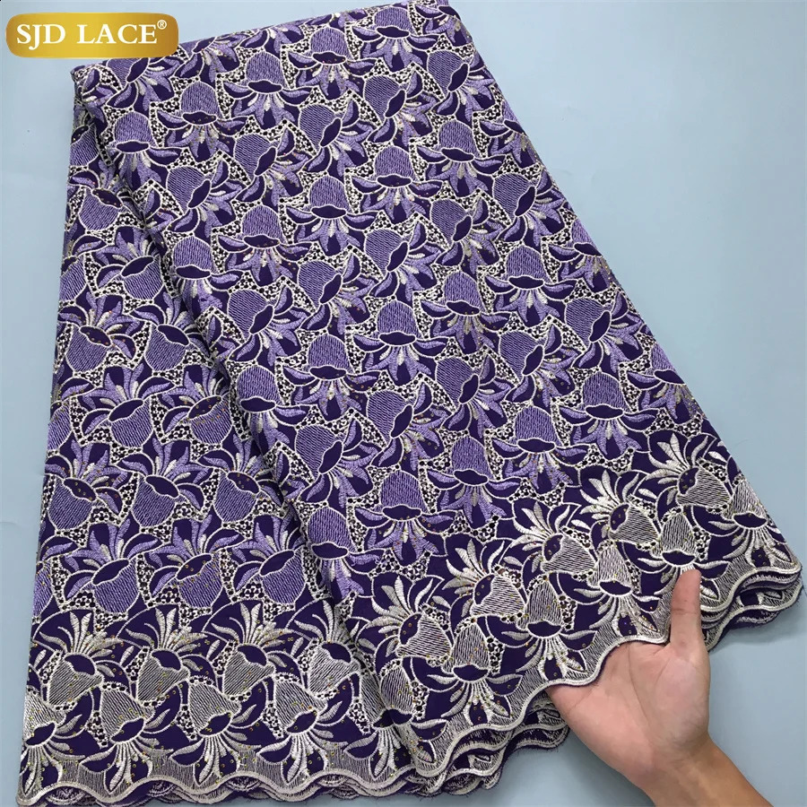 SJD LACE African Cotton Lace Fabric 5 Yards 2024 High Quality Austria Nigerian Stones Cotton for Sewing lace Women DIY Dress4016 250407