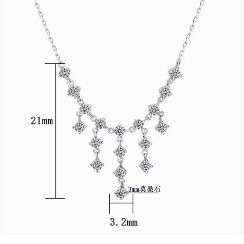 Fine Jewelry 925 Sterling Silver Full Moissanite Necklace Waterfall Shape Tassel Sparkle Drop Moissanite Necklaces for Women