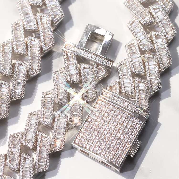 Customized Top Quality Sterling Silver VVS D Color baguette Shape Moissanite with GRA Cuban Link Chain for Mens Rapper Life