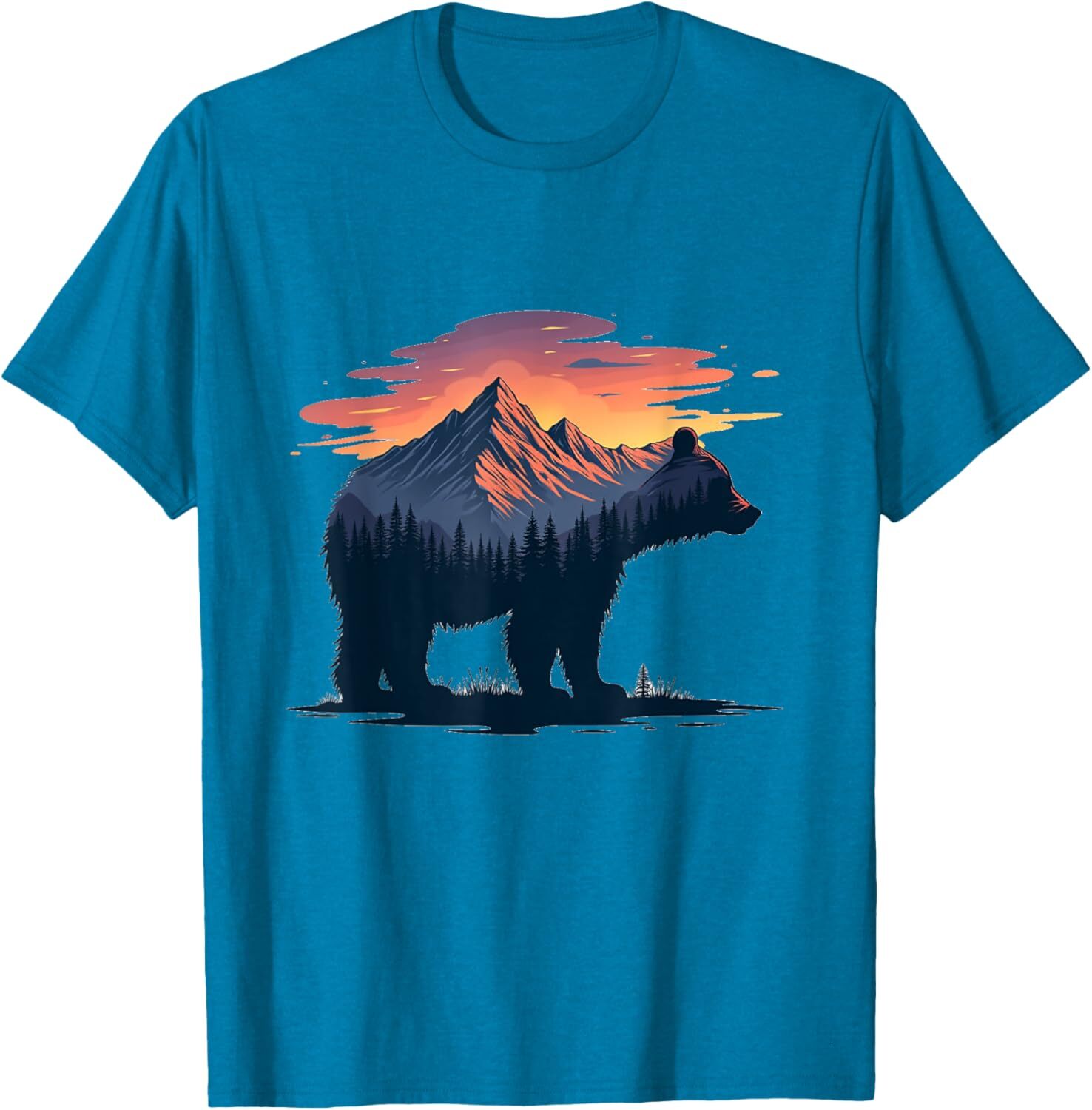 T shirt for Mens Bear Double Exposure Surreal Wildlife Animal Graphic Tee Casual Tops Clothes Short sleeve fashion