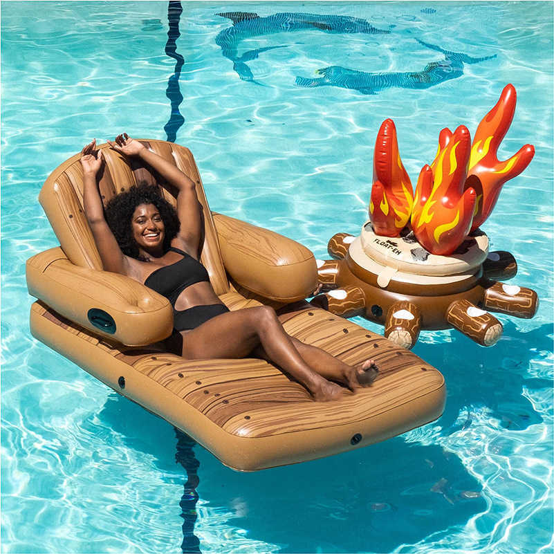 Inflatable swimming circle adult water seat lounge chair sofa sunshade cover backrest floating row sun drying pool swimming pool floating bed J250412
