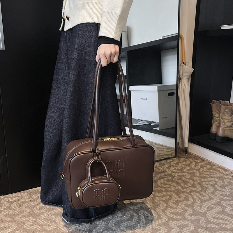 designer bag new Fashion niche bowling briefcase large capacity commuting handbag internet celebrity shoulder handbag