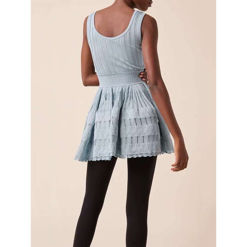 U Collar Slim Knit Short Dress Temperament Elegant Hollow A-E Women's Dresses 2025 Spring New