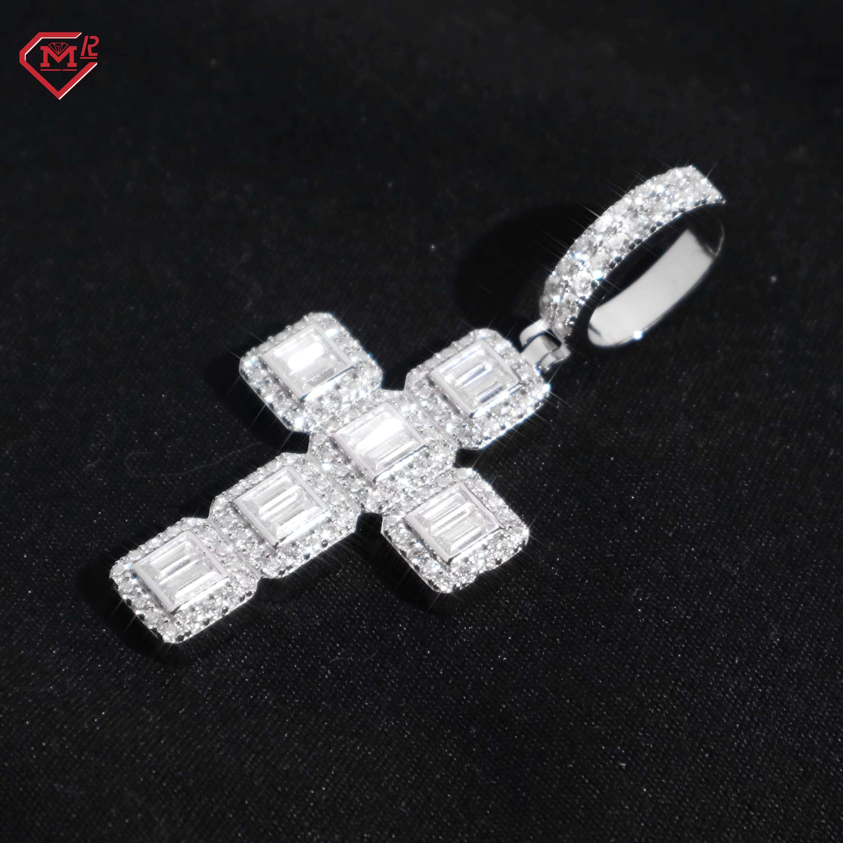 14K Moissanite Cross Pendant White Gold Plated Diamond Custom Fully Iced Out Moissanite Pendant