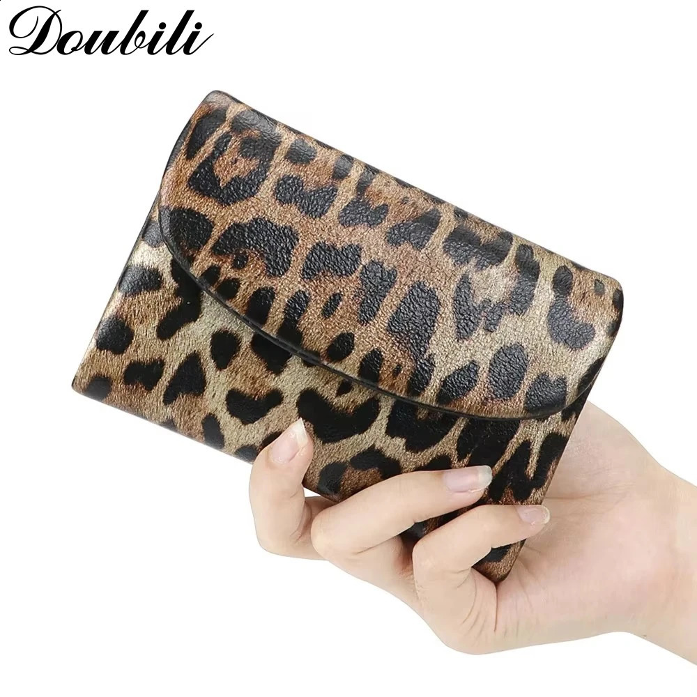 Double skin leopard print wallet fashionable womens clothing wallet triple fold card bag coin purse 250411