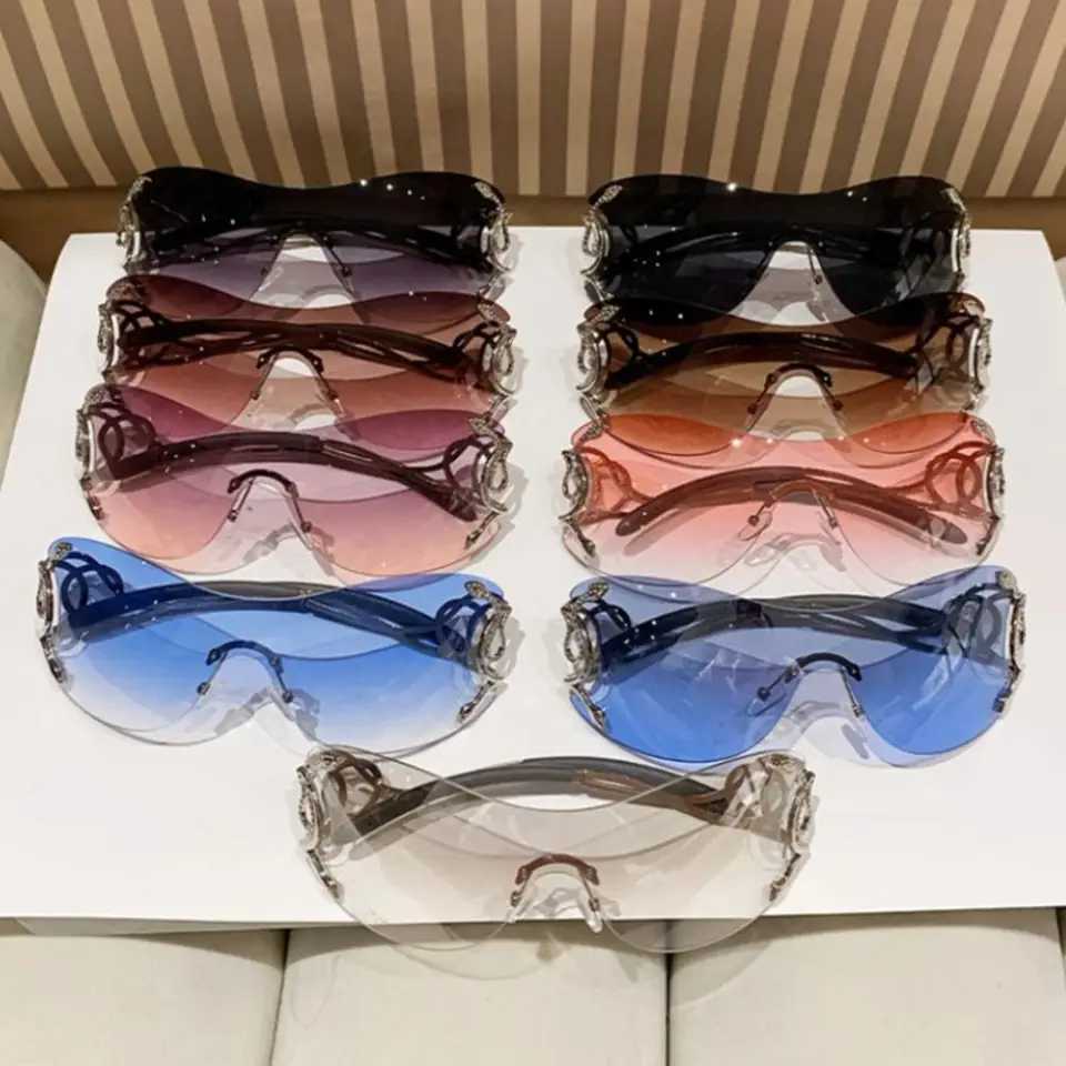 KLASSNUM Y2k Rimless Sunglasses Women Stylish Gradient Lens Outdoor Shades Trendy Luxury Brand Design Metal Frame Eyewear GoggleC250411