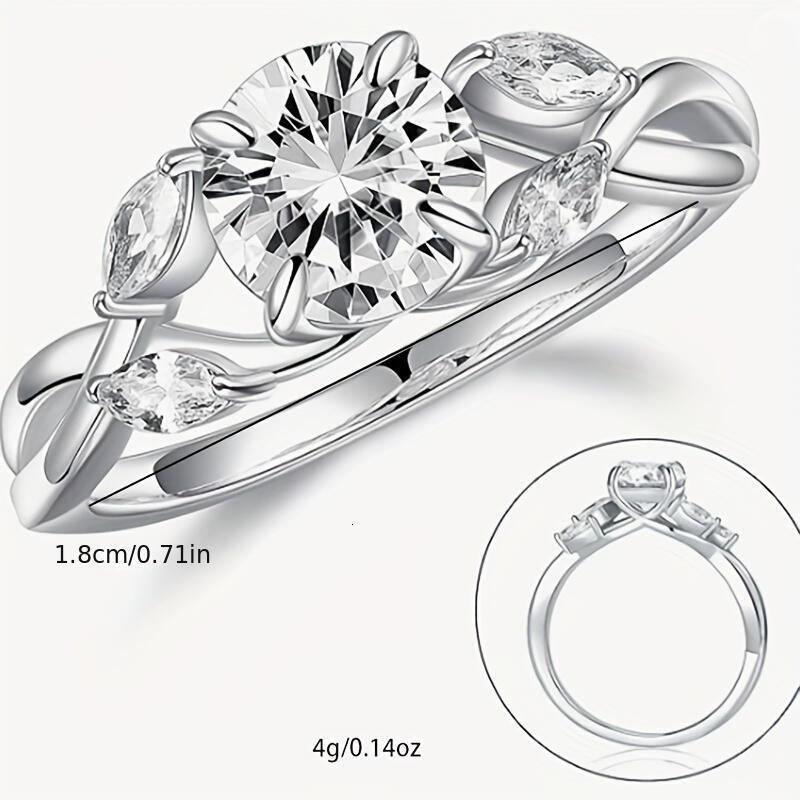 Willow Leaf Engagement Ring, 1.2ct D Color VVS1 Clarity Lab Made Wedding Sterg Sier Branch Moissanite Ring Women's Gift