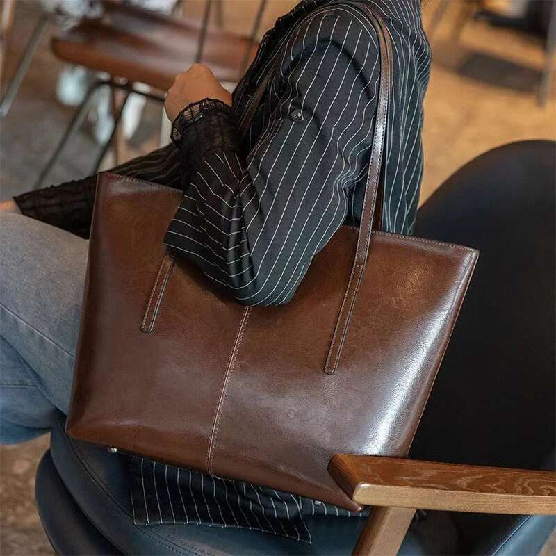 Burminsa Cowhide Genuine Leather Large Tote For Women 2025 Trend Designer A4 Commuter Shoulder Bags Shopper Ladies Handbags
