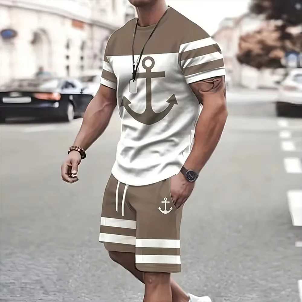 Ultra high appearance value mens track suit set mens 3D printed T-shirt shorts mens ultra-thin 2-piece clothing setXJ250412