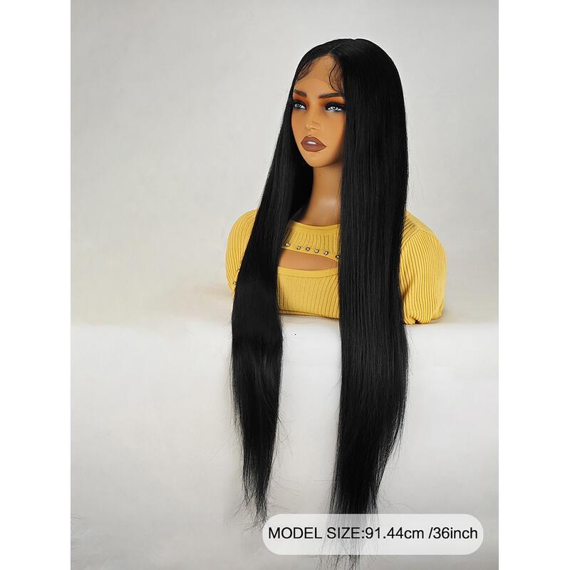 36 Inch Length Yaki Straight Front Synthetic Middle Parting HD Clear Glueless Lace Heat Resistant Fiber Pre-Plucked Haire with Baby Hair Wig for Women