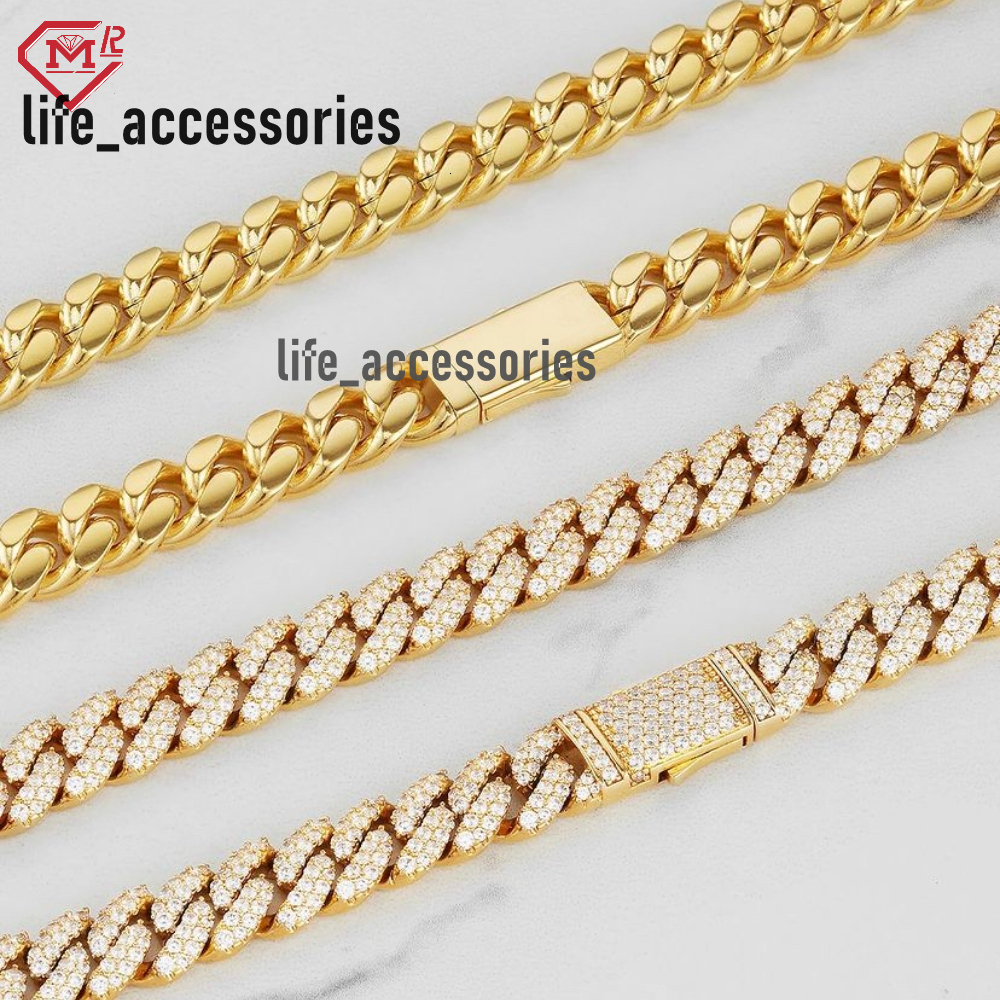 Hiphop Moissanite Cuban Chain 925 Sterling Silver Gold Plated Iced Out 6MM Vvs Moissanite Cuban Link Chain