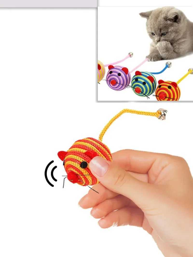 Pet Cat Toy Strip Nylon Rope Ball Mouse Toy with Bell Pet Cat Chewing Toy Interactive Pet Product Gatos Y250412