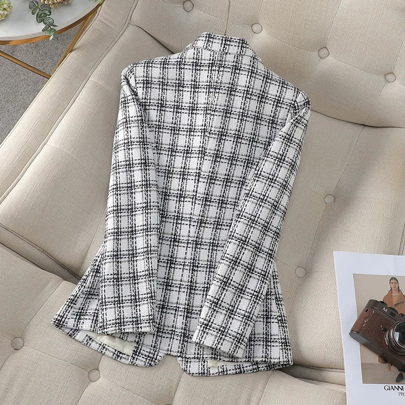 Woolen Plaid SpringSummer Womens Mini Set Jacket 2025 Korean Edition Plus Size Retro 250407