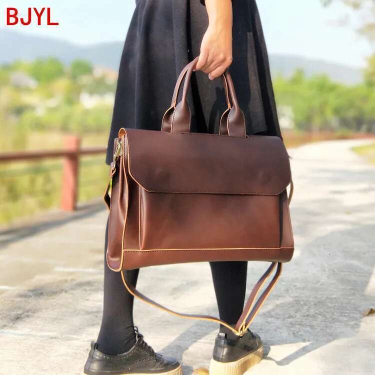 2021 New Women Handbags Ladies Business A4 File Briefcase 14 Inch Laptop Female Leather Shoulder Messenger Bag Travel Bags