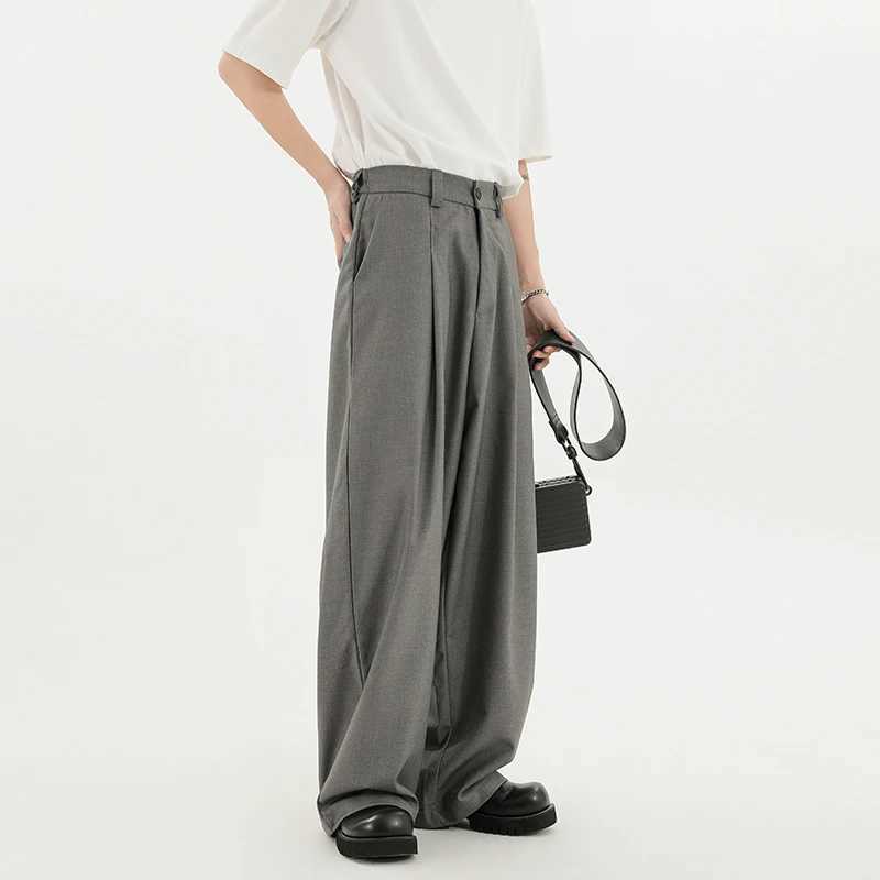 Grey suit pants mens oversized fashionable black dress pants mens Korean loose wide leg pants mens office formal mens M-3XL W250411