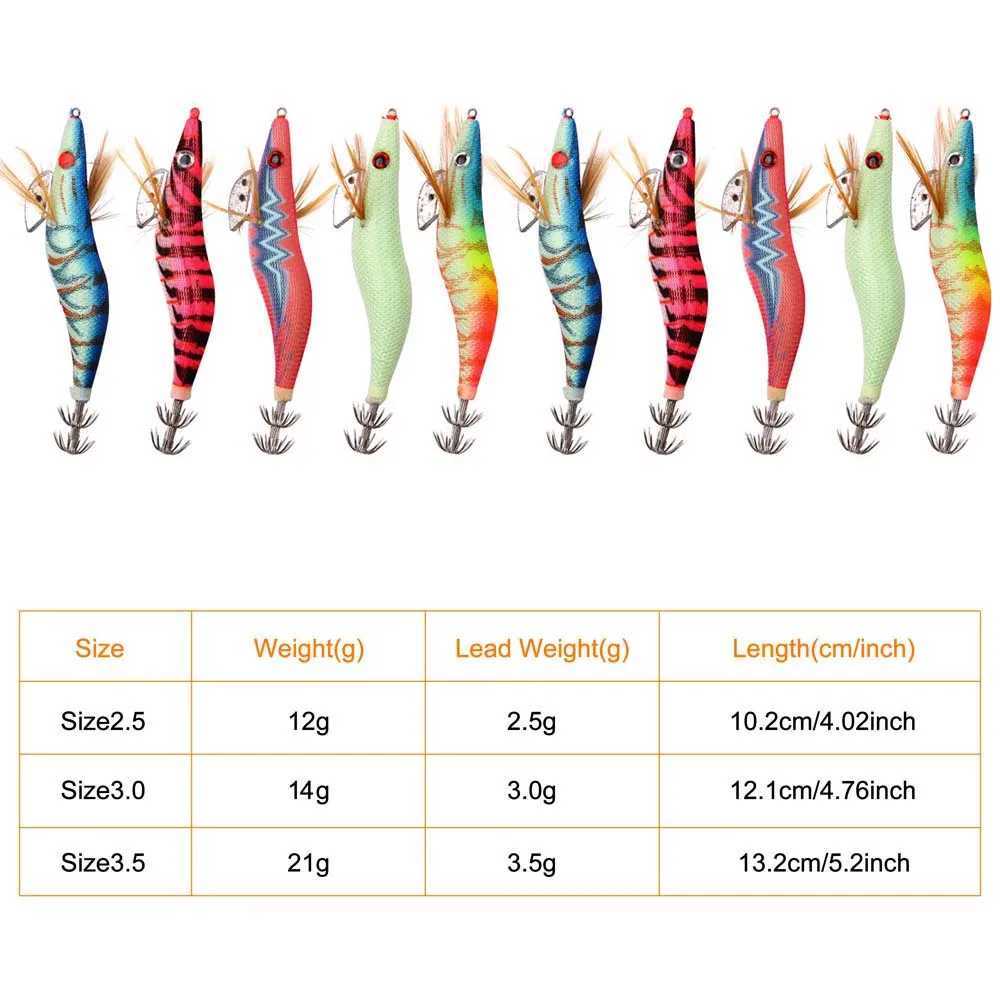 30Pcs/20Pcs/10Pcs Wooden Shrimp Fishing Lure Squid Jig Fishing Hook Octopus Cuttlefish Artificial Jigging Lures Hard Bait Z250411
