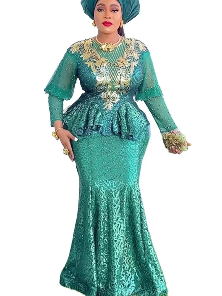 Plus Size African Party Dresses for Women Fashion Dashiki Ankara Sparkling Wedding Dress Elegant Muslim Maxi Set 250411