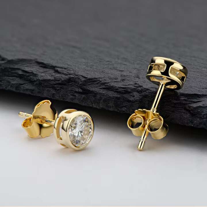 925 Sterling Silver Gold Plated 1ct Round Moissanite Earrings Men Earrings Set Wholesale Moissanite Jewelry