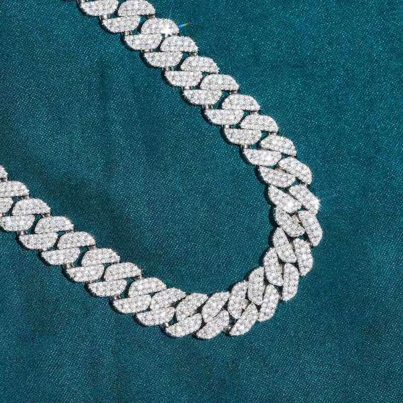 Iced Out 3rows 12mm 14mm 16mm 18mm 20mm VVS Moissanite Miami Cuban Link Chain Pass Diamond Tester GRA Hip Hop 925 Silver