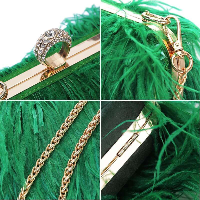 Ostrich Feather Party Evening Clutch Women Wedding Purses And Handbags Small Shoulder Chain Designer Bag 16 Color