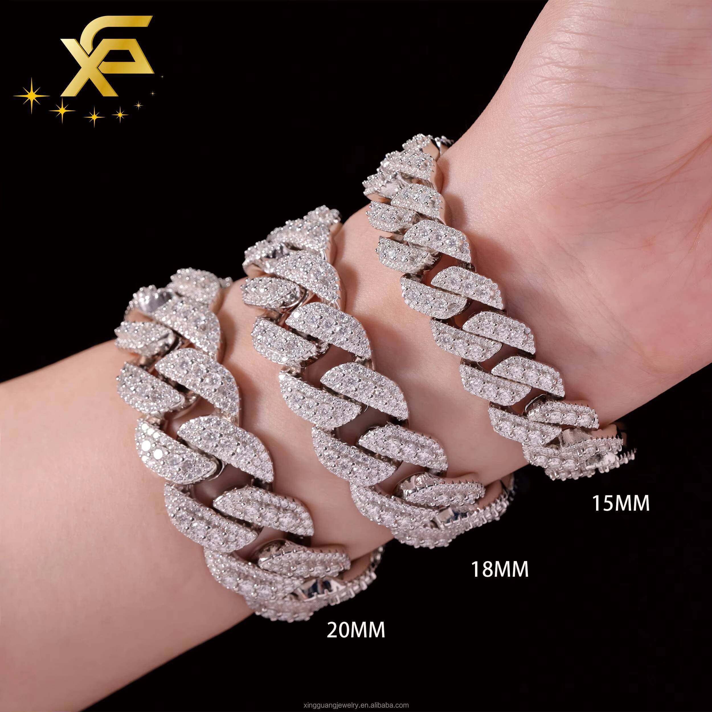 15-20mm Wide VVS Moissanite Diamond Necklace Bracelet 925 Solid Silver Gold Moissanite Cuban Link Chain with GRA Certificate