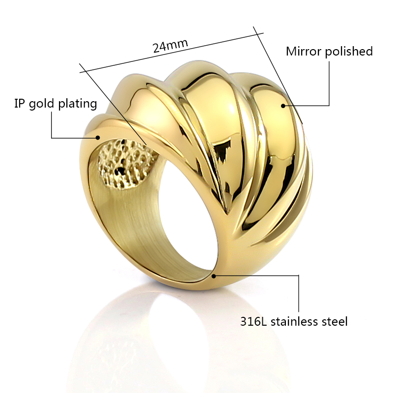 Irregular Shiny Big Rings for Women Stainless Steel Chunky Style Shell Shaped Rings Silver Gold Color Handmade Jewelry 24mm Wide