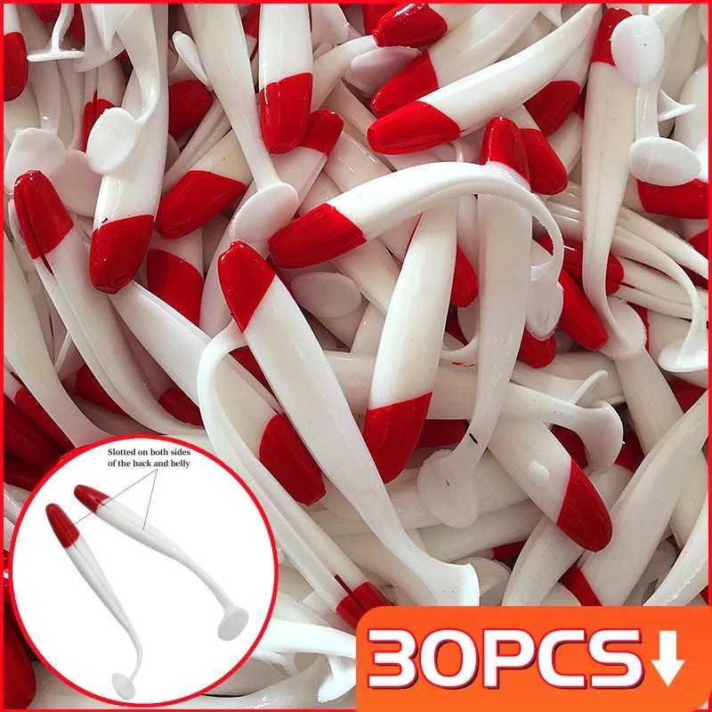 Soft Fishing Lures Simulation Paddle Tail Plastic Baits Artificial Worm Swimbait Red Head White Body T Tail Bait for Bass Trout Z250411