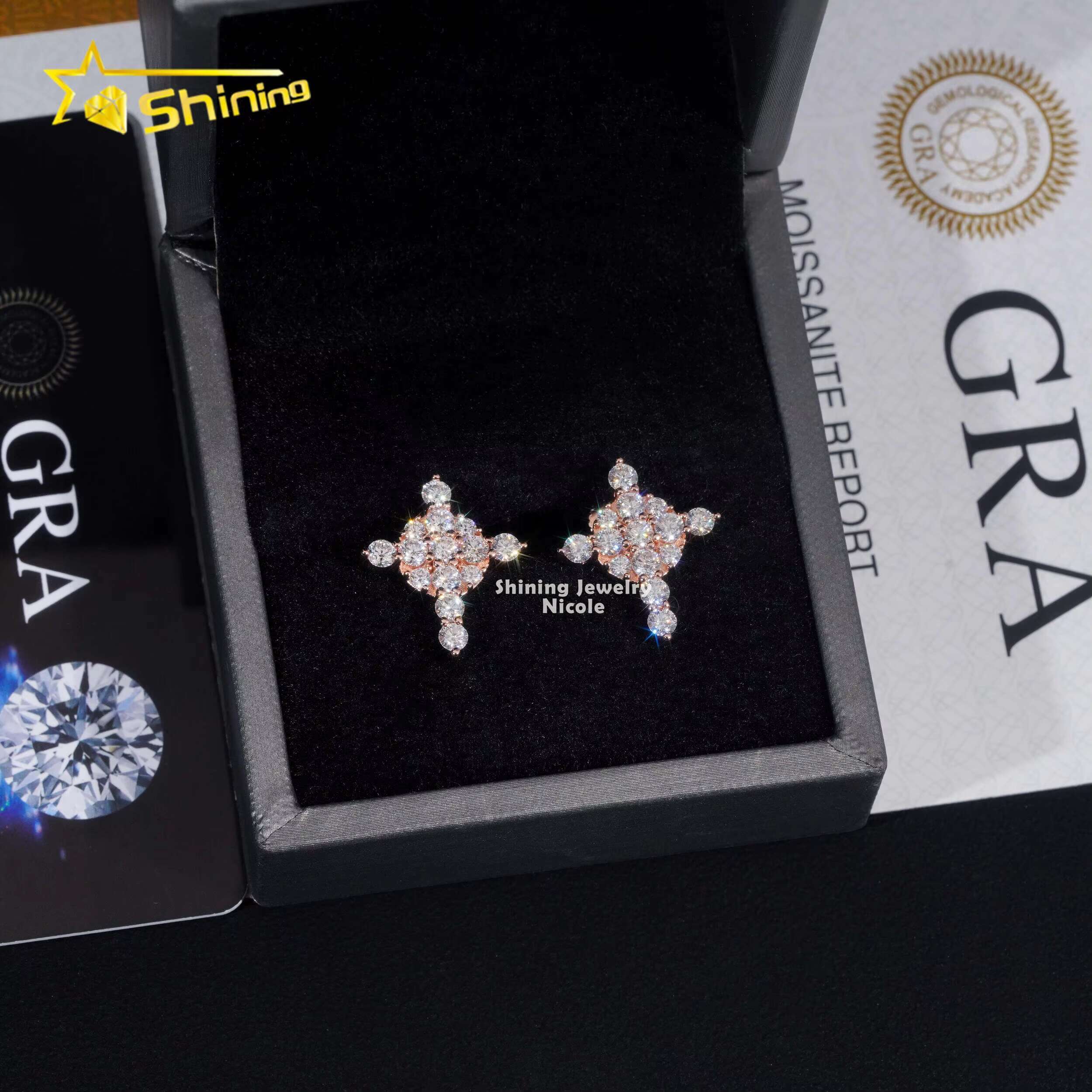 Fashion Jewelry New Design Iced Out Cross VVS Moissanite Diamond Studs 925 Silver Earrings for Men