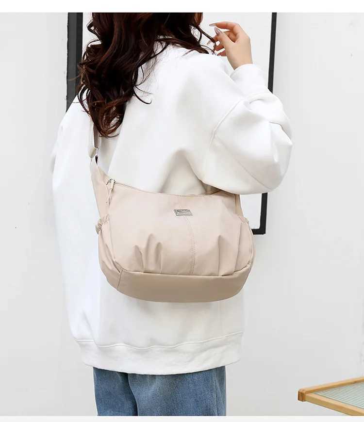 Casual Pleated Shoulder Bag Womens Dumpling Bag Office Ready Single Crossbody Bag Fashionable Soft Nylon Square Shape BagT2511112