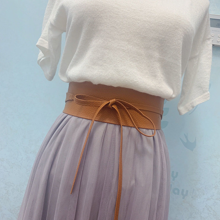 New PU imitation leather for women, versatile wide waist seal, bow tie strap, clothing accessories belt