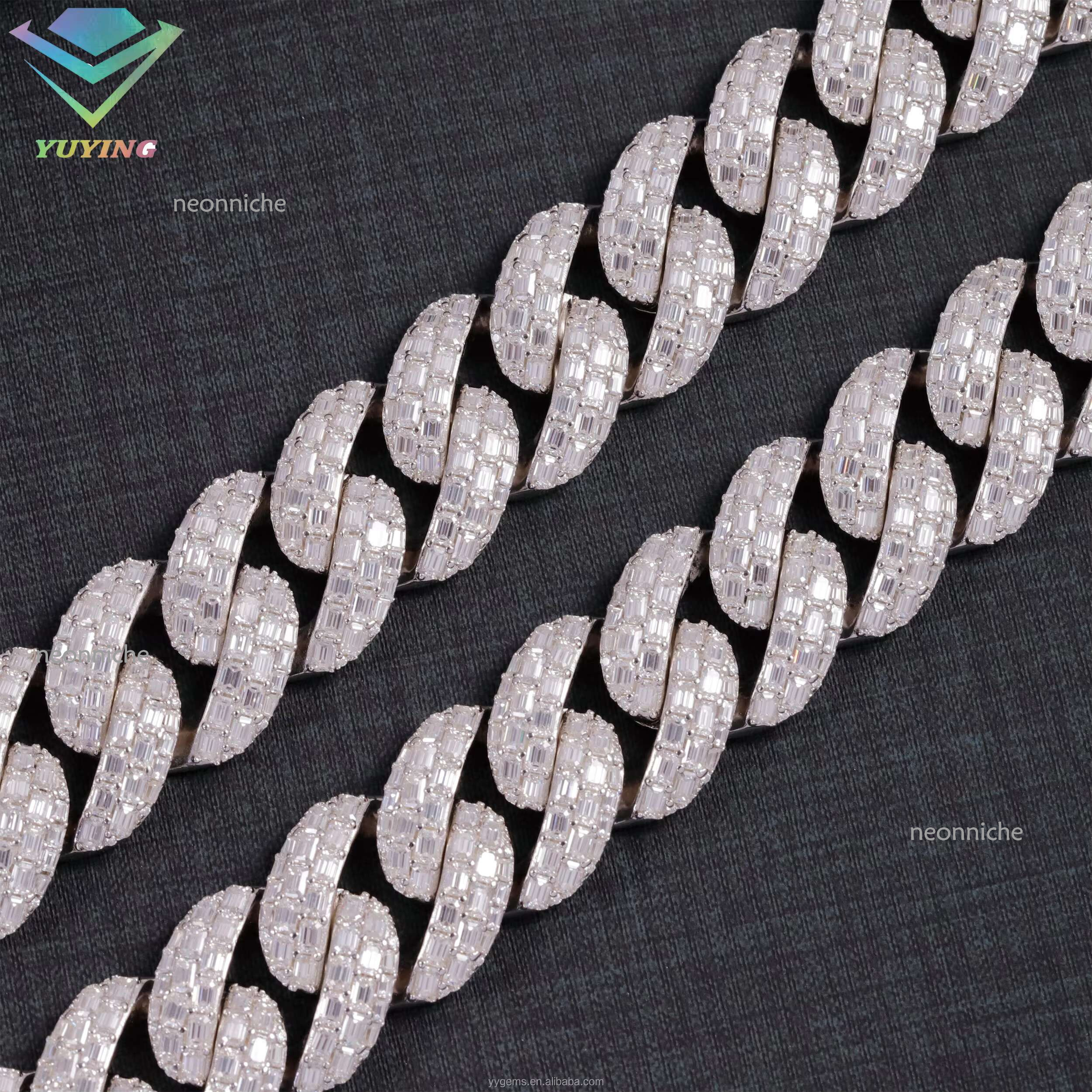 Bgbg Hiphop 22mm 20mm Rectangular Baguette Sier Iced Out Moissanite Cuban k Chain