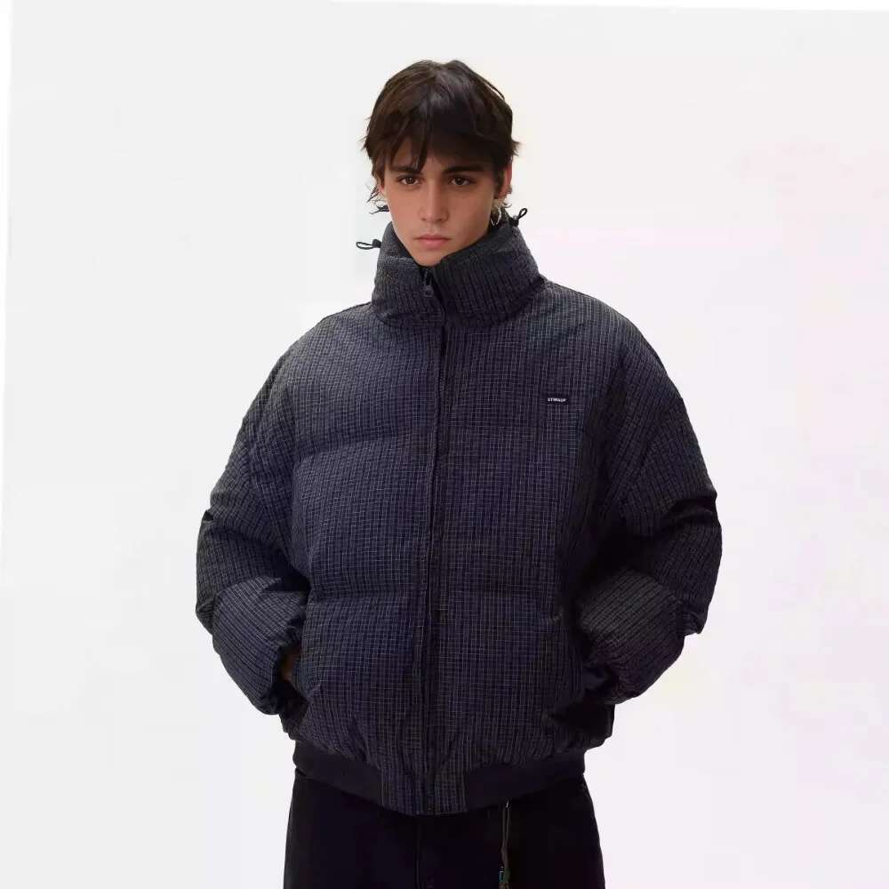 Thickened Plaid Puffer Winter Warm Stand-Up Neck Cotton-Padded Jacket
