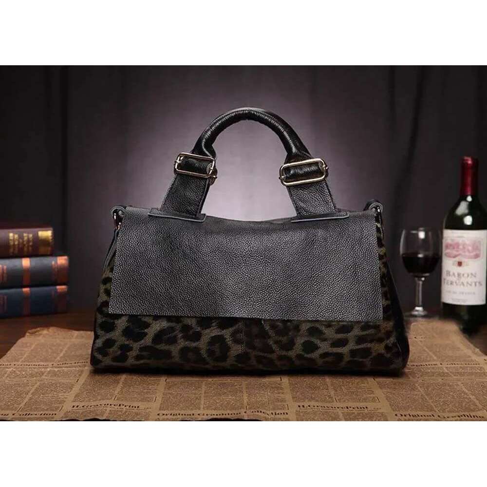 Designer Bag Fashion Genuine Leather Big Handbags Leopard Pattern Soft Cowhide Travel Tote Ladies Long Strap Shoulder Weekend Bags